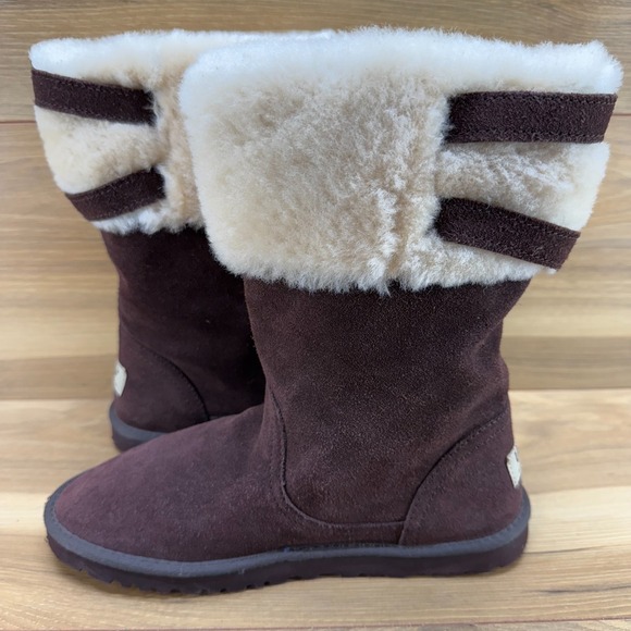 UGG Aleyah Youth Big Girls Boots Size 5 Brown Suede Shearling Fur Lined - Picture 6 of 11
